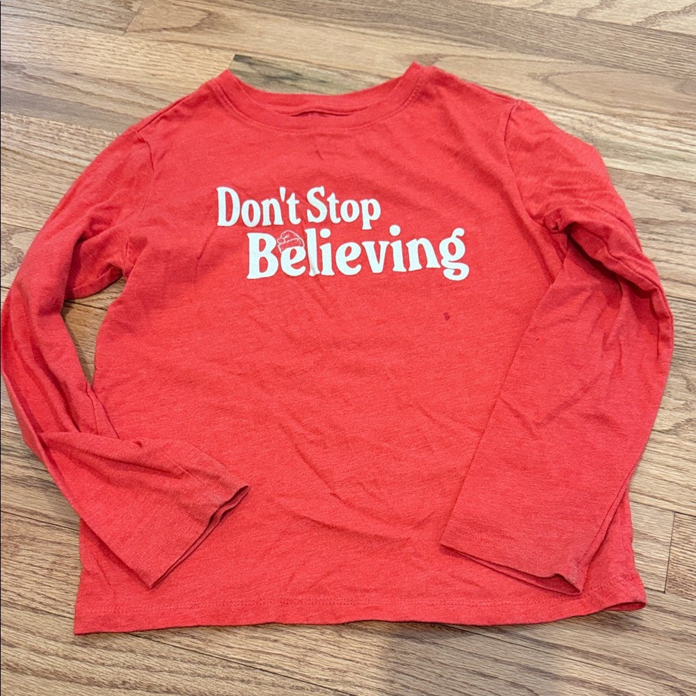Cat & Jack Red "Don't Stop Believing" Long Sleeve Tee size Small